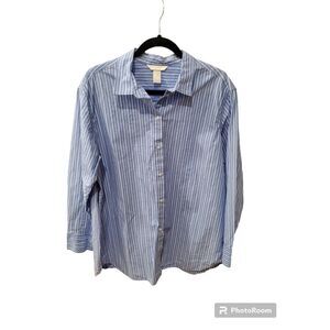 H&M Perfect Shirt Blouse Size M Button Front Blue White Stripe Cotton